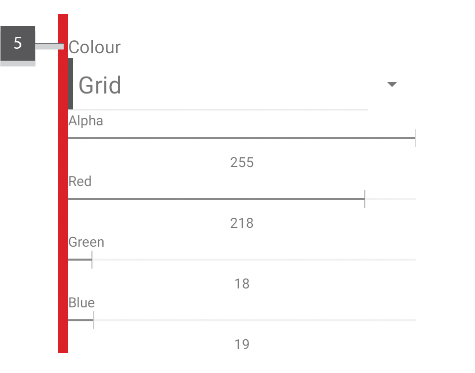 Image displaying the settings of the application with numeric annotations